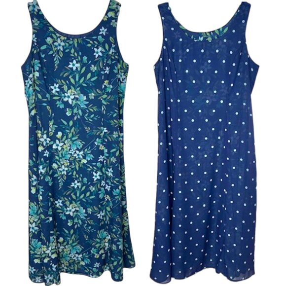 Coldwater Creek Reversible A-Line Maxi - Blue/Green Dots/Florals - Travel - 14P - Picture 1 of 12